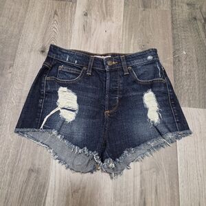 Guess High Waisted  Cotton Blend Distressed Denim Shorts Vintage